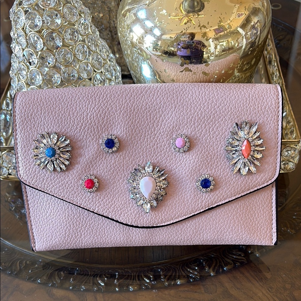 Embellished Pink Clutch with Chain Strap